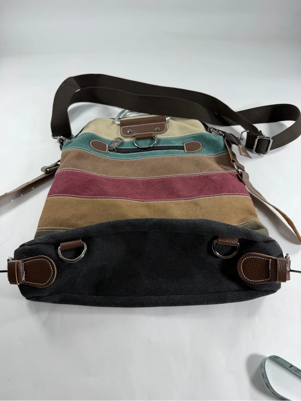 MANJIANGHONG Striped Canvas Convertible Backpack Tote Crossbody Travel Bag